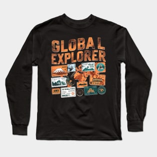 Global Explorer Vintage Travel Stamp Collector Long Sleeve T-Shirt